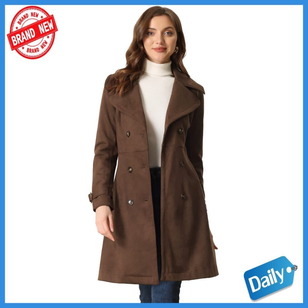 Faux Suede Trench Coat, Double Breasted Overcoat, Knee Length